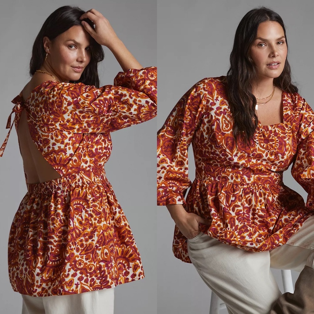 Anthropologie Love the Label Floral Tie-Back Blouse Size 1X NWOT